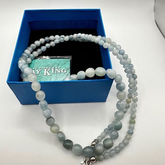 36" Jay King graduated aquamarine stone beaded necklace with 925 hook clasp! - Picture 13 of 13